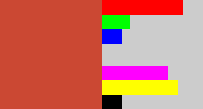 Hex color #cb4833 - reddish