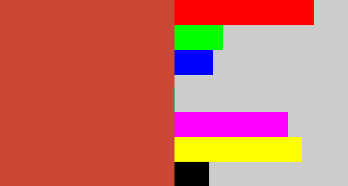 Hex color #cb4837 - reddish