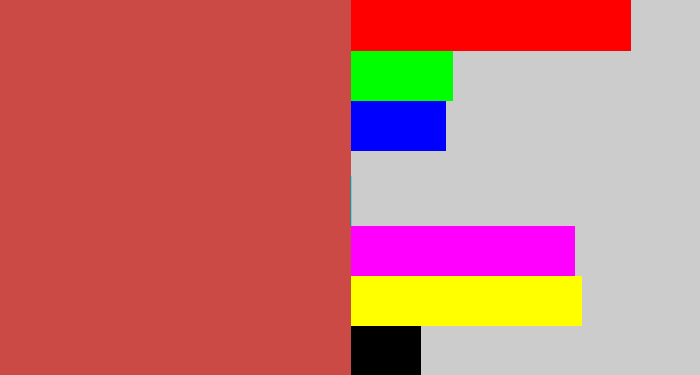 Hex color #cb4a45 - reddish