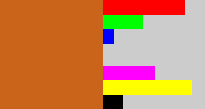 Hex color #cb641b - brownish orange