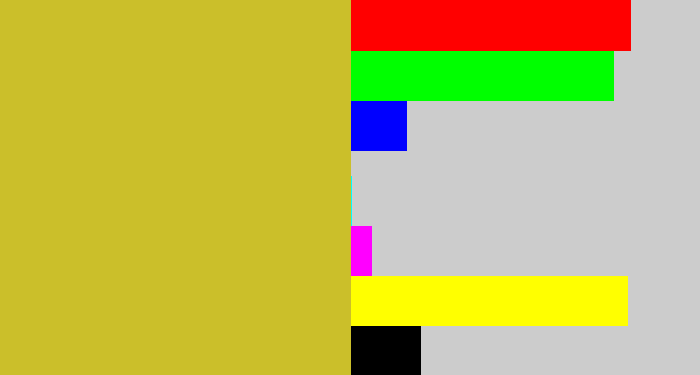 Hex color #cbbf2a - puke yellow