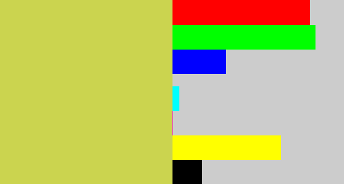 Hex color #cbd44f - dull yellow