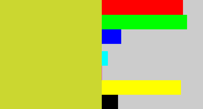 Hex color #cbd730 - sickly yellow