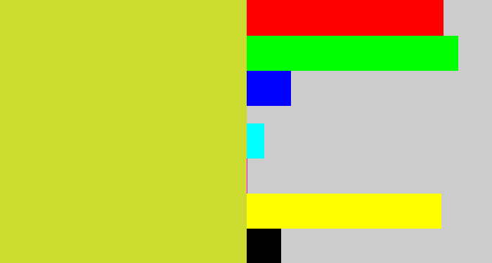 Hex color #cbdb2f - sickly yellow