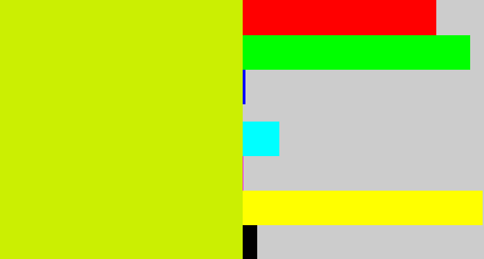 Hex color #cbef02 - greeny yellow