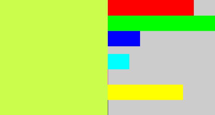 Hex color #cbfe4c - yellow/green