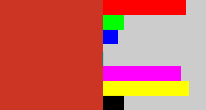 Hex color #cc3423 - reddish