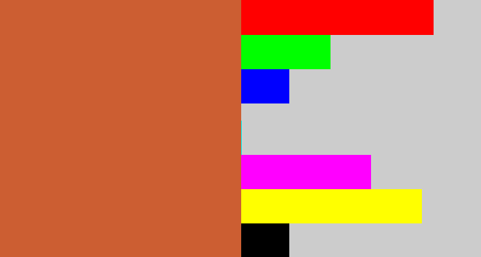 Hex color #cc5e32 - terra cotta