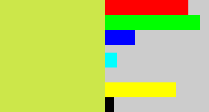 Hex color #cce74a - yellow/green