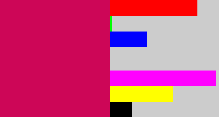 Hex color #cd0657 - deep pink