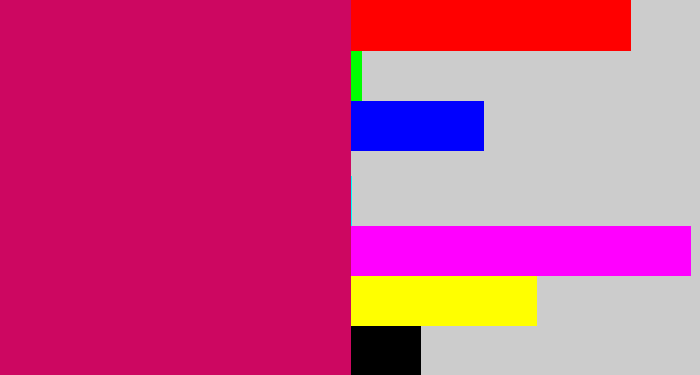 Hex color #cd0761 - deep pink