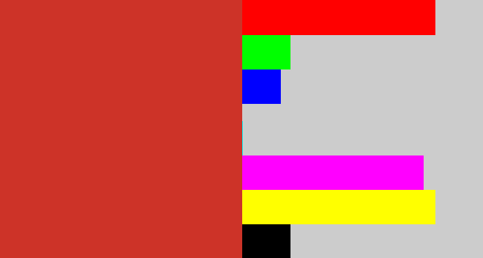 Hex color #cd3328 - reddish