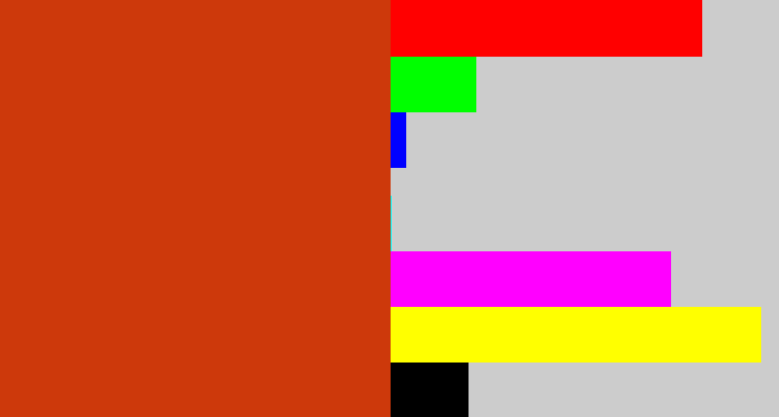 Hex color #cd390b - brick orange