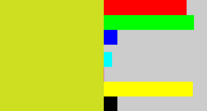 Hex color #cddf20 - sickly yellow