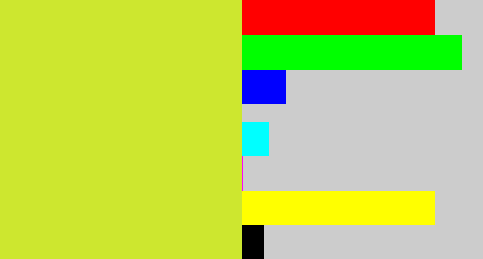 Hex color #cde72f - sickly yellow