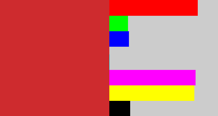 Hex color #ce2b2e - reddish