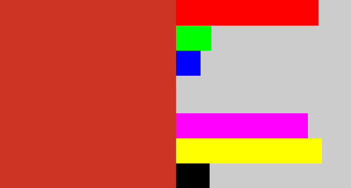 Hex color #ce3323 - reddish
