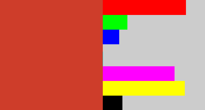 Hex color #ce3d2a - reddish