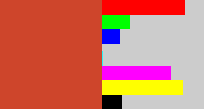 Hex color #ce452b - reddish