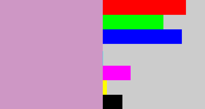 Hex color #ce97c5 - pale purple