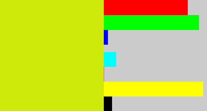 Hex color #ceea0a - greeny yellow