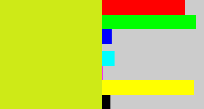Hex color #ceea17 - sickly yellow