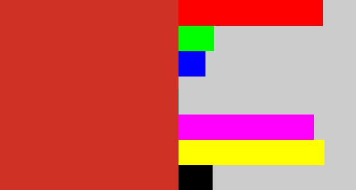 Hex color #cf3225 - reddish