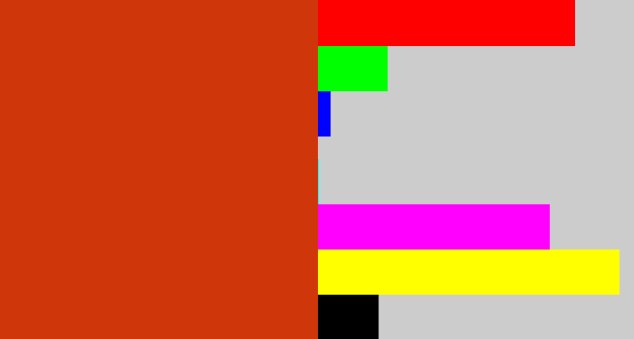Hex color #cf370a - brick orange