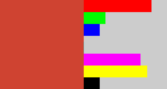 Hex color #cf4331 - reddish