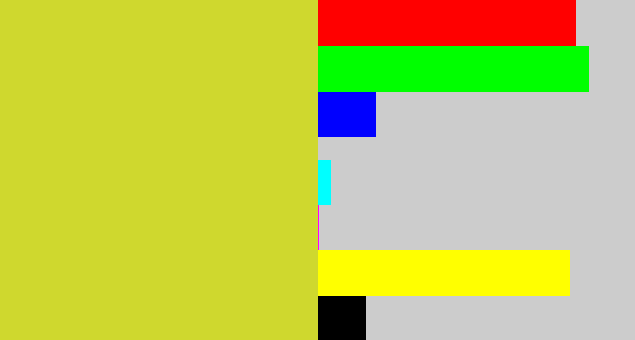 Hex color #cfd82e - sickly yellow