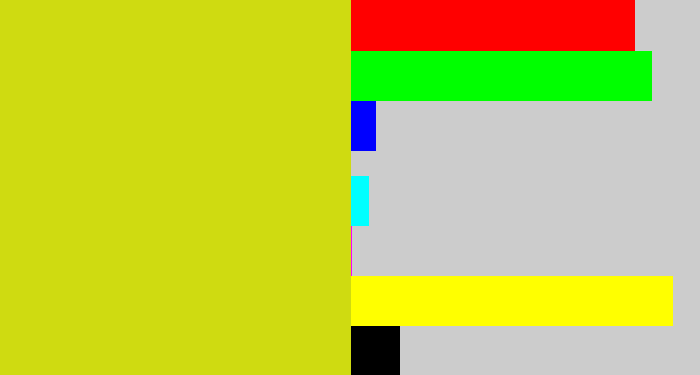 Hex color #cfdb11 - piss yellow