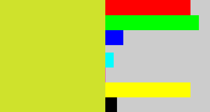 Hex color #cfe22c - sickly yellow