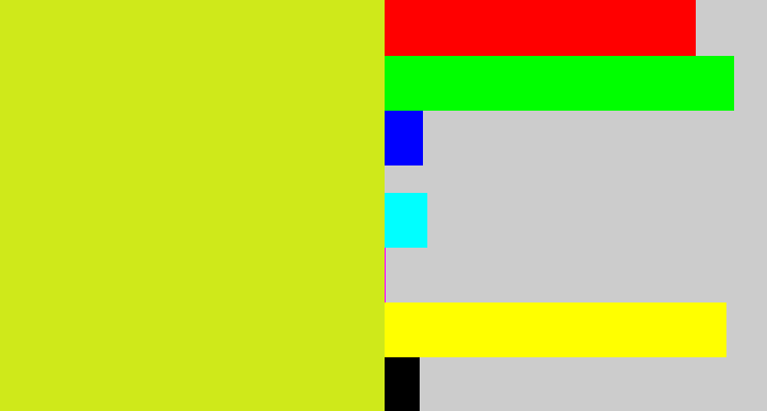 Hex color #cfe91a - sickly yellow