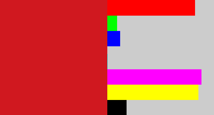 Hex color #d0181f - scarlet