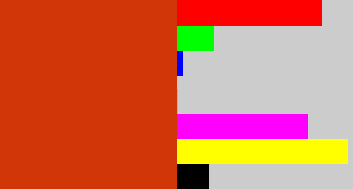 Hex color #d03607 - brick orange