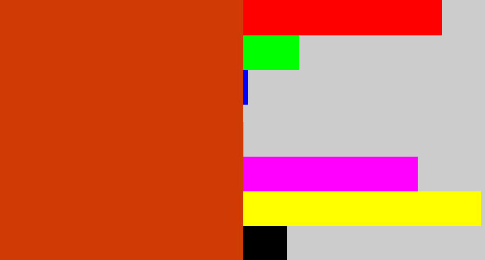 Hex color #d03a05 - brick orange