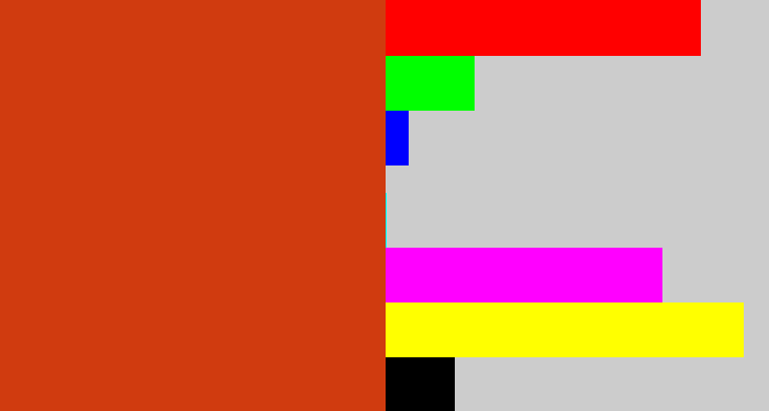Hex color #d03b0f - brick orange