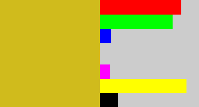 Hex color #d0bb1c - mustard yellow