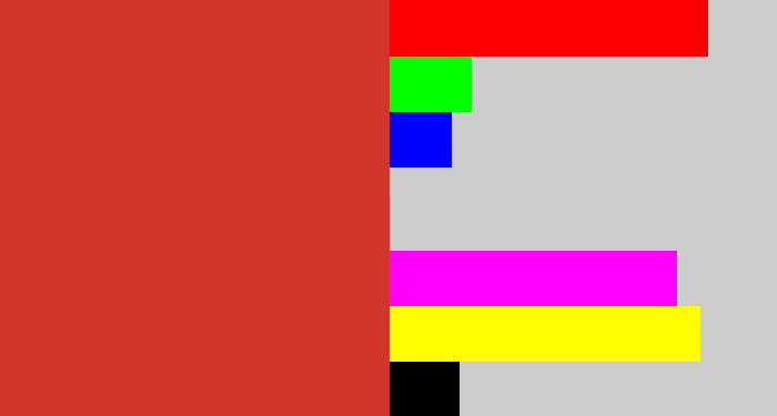 Hex color #d1362a - reddish