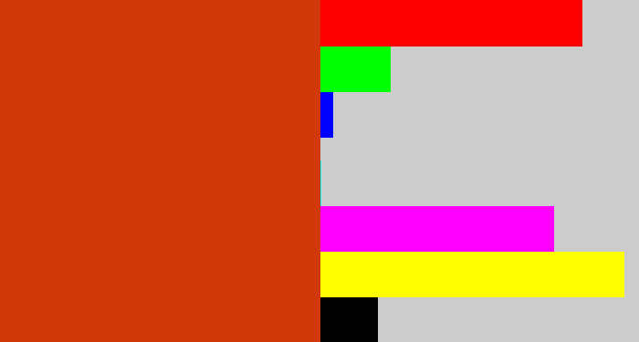 Hex color #d1390a - brick orange