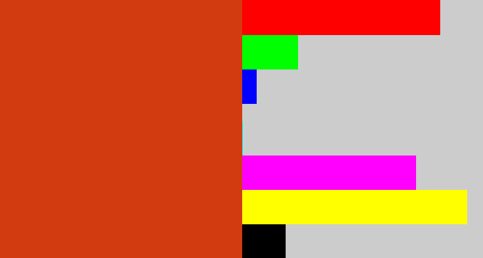 Hex color #d13b0f - brick orange