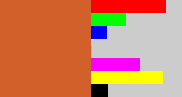 Hex color #d1602b - terra cotta