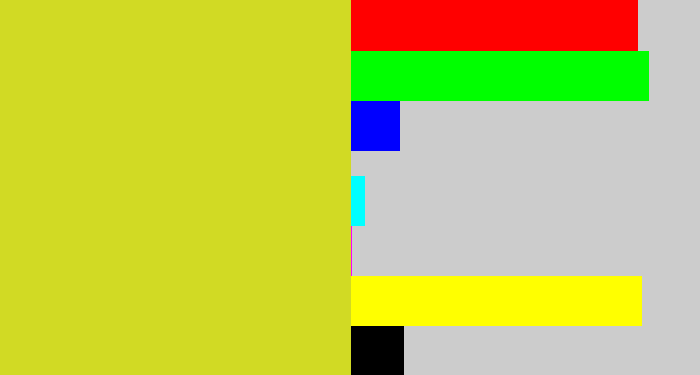 Hex color #d1da24 - sickly yellow