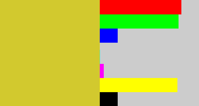 Hex color #d2c92e - sickly yellow