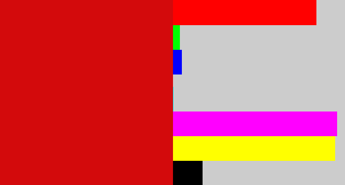 Hex color #d30a0c - red