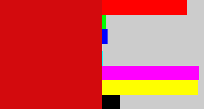 Hex color #d30a0d - red