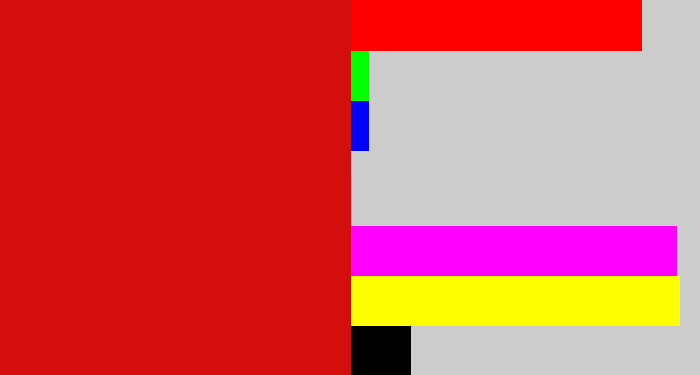 Hex color #d30e0d - red