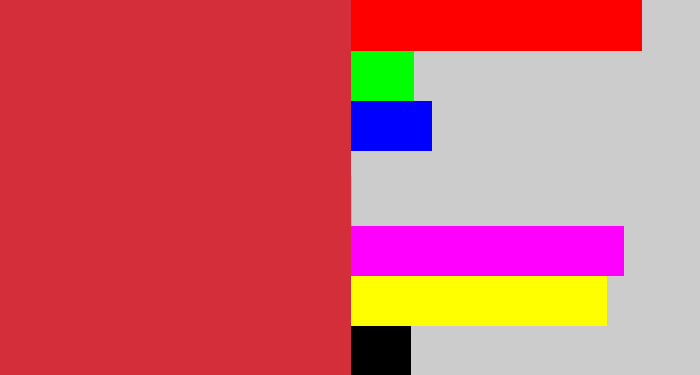 Hex color #d32e3a - reddish