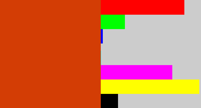 Hex color #d33d05 - deep orange