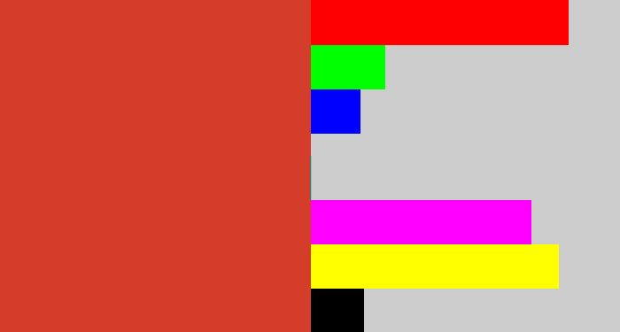 Hex color #d33d2a - reddish